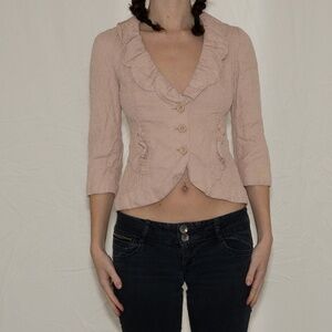 Y2k pink button up blazer size 2 cabi with ruffles